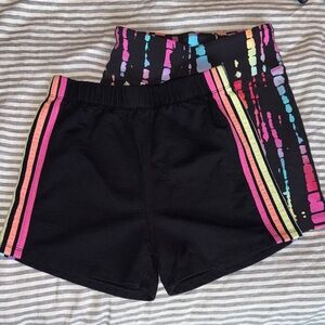PAIR-  Black Kids Shorts with Rainbow Stripes and Rainbow tie dye bike shorts